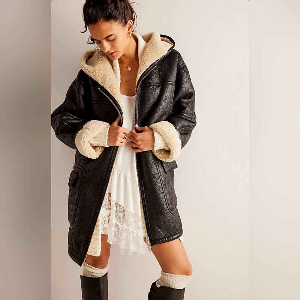 ▪️NWT Free People Miller Vegan Jacket in Black Cream Combo